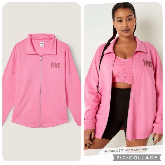 Vs PINK full zip sweatshirt high waist flare pant long sleeve tee dreamy pink - Picture 4 of 11
